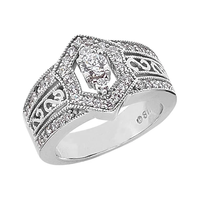 14K White Gold Round Diamond Ladies Ring 0.91ct 13.3mm 3 14K White Gold Round Diamond Ladies Ring 0.91ct 13.3mm