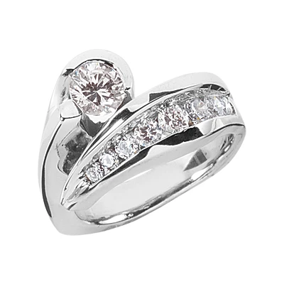 14K White Gold Round Diamond Ladies Ring 1.26ct 12.7mm 3 14K White Gold Round Diamond Ladies Ring 1.26ct 12.7mm