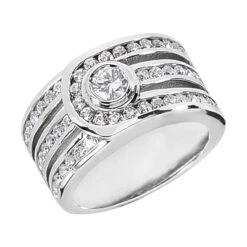 14K White Gold Round Diamond Ladies Ring 1.29ct 11.3mm