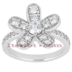 Thin 14K White Gold Round Diamond Ladies Ring 1.38ct