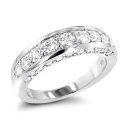Thin 14K White Gold Round Diamond Ladies Wedding Ring 1.3ct