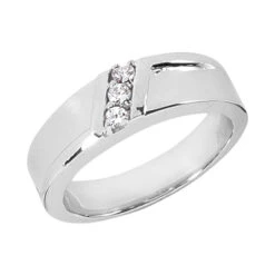 14K White Gold Round Diamond Men's Wedding Ring 0.15ct