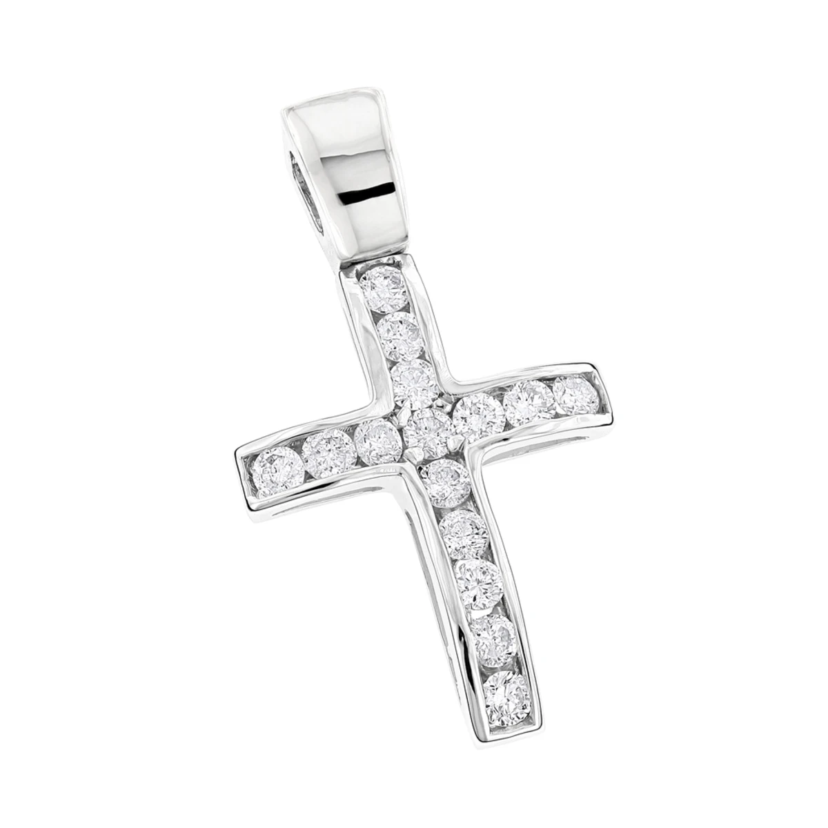 14K White Gold Round Diamond Mini Cross Pendant 0.85ct 3 14K White Gold Round Diamond Mini Cross Pendant 0.85ct