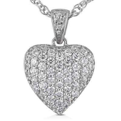 14K White Gold Round Diamond Pave Heart Pendant 0.50ct 15mm 3 14K White Gold Round Diamond Pave Heart Pendant 0.50ct 15mm