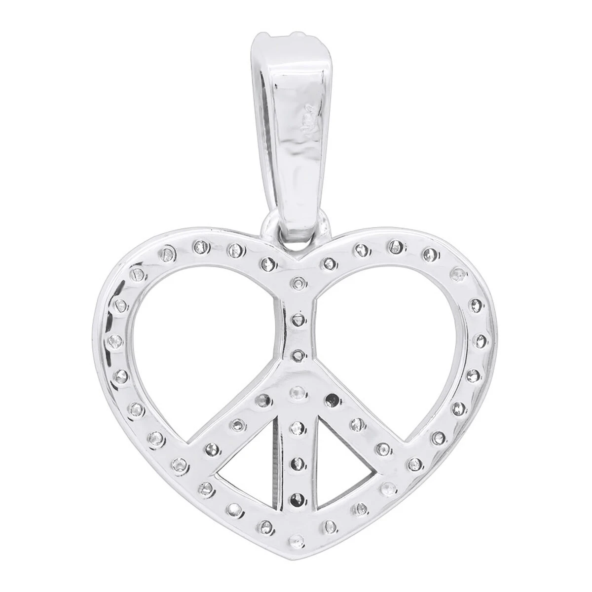 14K White Gold Round Diamond Peace Sign Heart Pendant 0.63ct 6 14K White Gold Round Diamond Peace Sign Heart Pendant 0.63ct - Image 4