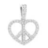 14K White Gold Round Diamond Peace Sign Heart Pendant 0.63ct