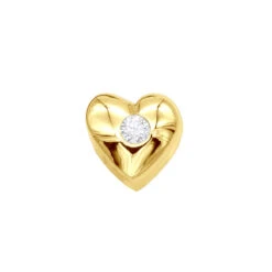 14K Yellow Gold Round Diamond Puffed Heart Pendant 0.03ct