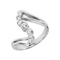14K White Gold Round Diamond Right Hand Ladies Ring 0.42ct