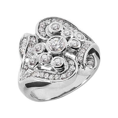 14K White Gold Round Diamond Right Hand Ladies Ring 0.78ct 3 14K White Gold Round Diamond Right Hand Ladies Ring 0.78ct