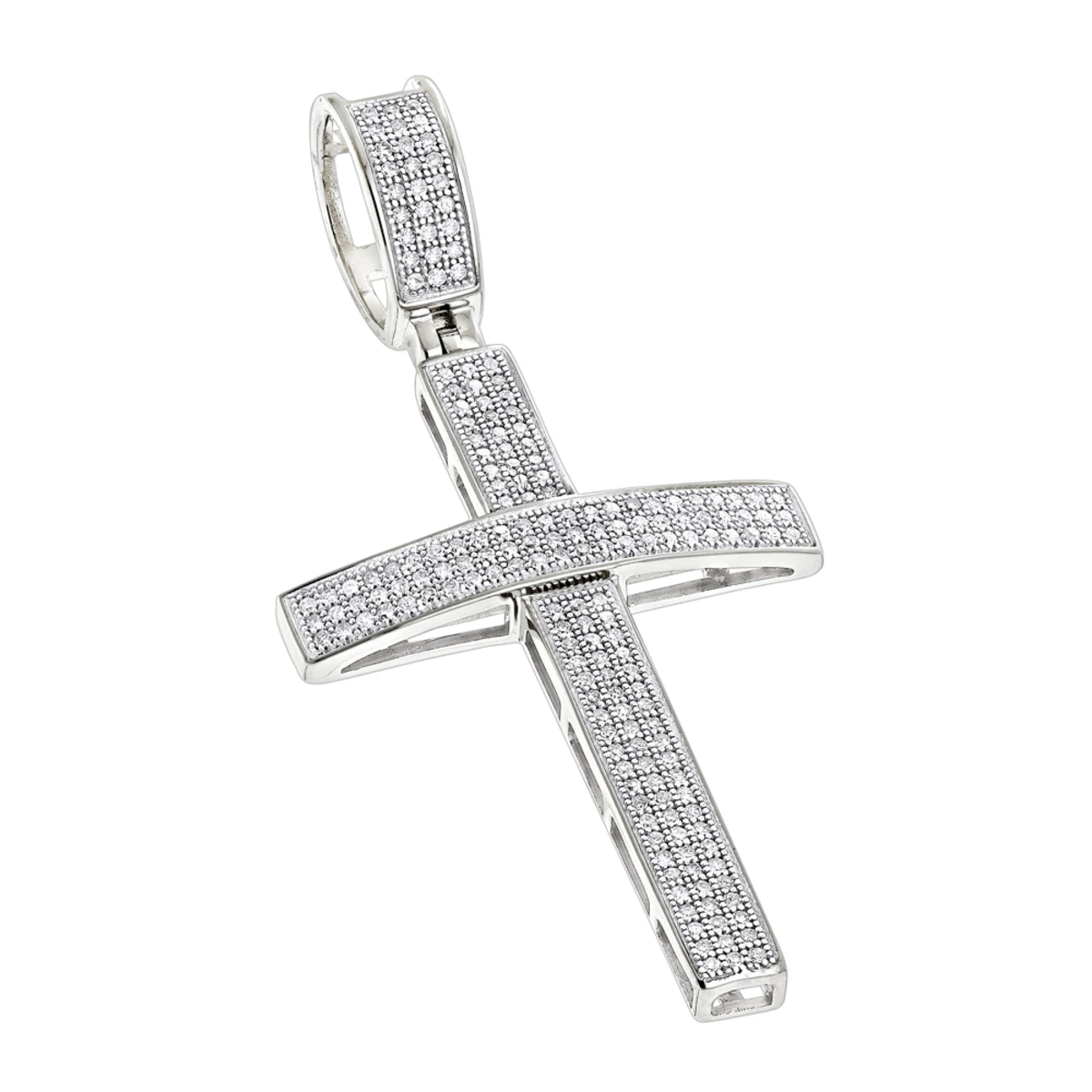 14K White Gold Round Pave Diamond Cross Pendant 0.5ct 3 14K White Gold Round Pave Diamond Cross Pendant 0.5ct