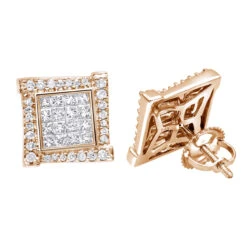 14K White Gold 1 Carat Round & Princess Cut Diamond Earrings Square Studs Men's Or Women's -Its Hot Jewelry Shop 14k gold round princess cut diamond earrings square studs by luxurman ro