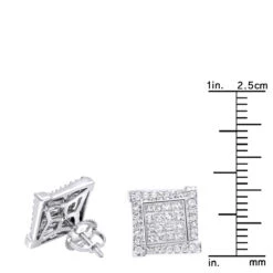14K White Gold 1 Carat Round & Princess Cut Diamond Earrings Square Studs Men's Or Women's -Its Hot Jewelry Shop 14k gold round princess cut diamond earrings square studs by luxurman rulerwh