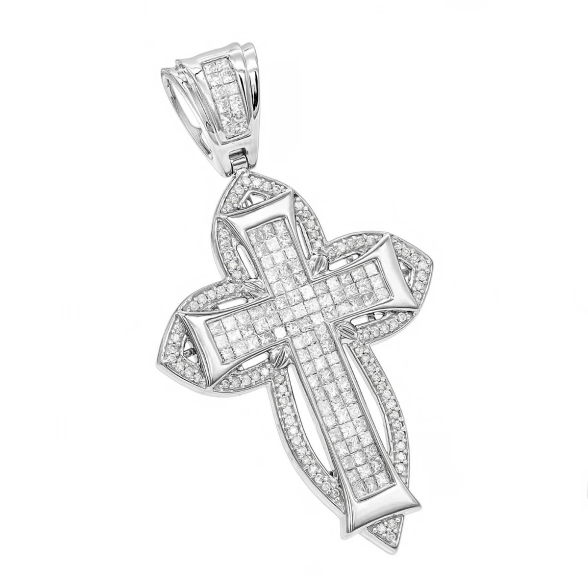 14K Rose Gold Round Princess Diamond Cross Pendant 2.14ct 4 14K Rose Gold Round Princess Diamond Cross Pendant 2.14ct - Image 2