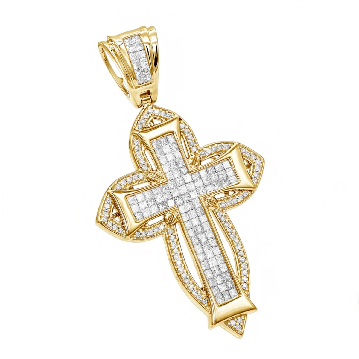 14K Rose Gold Round Princess Diamond Cross Pendant 2.14ct 5 14K Rose Gold Round Princess Diamond Cross Pendant 2.14ct - Image 3