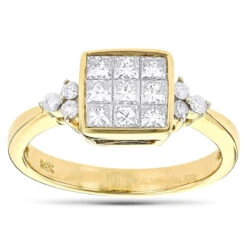 14K Yellow Gold Round & Princess Diamond Engagement Ring 1.03