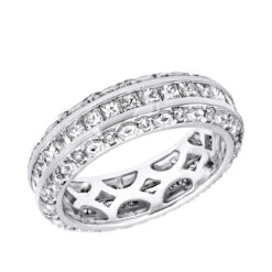 14K White Gold Round Princess Diamond Eternity Band 1.95ct