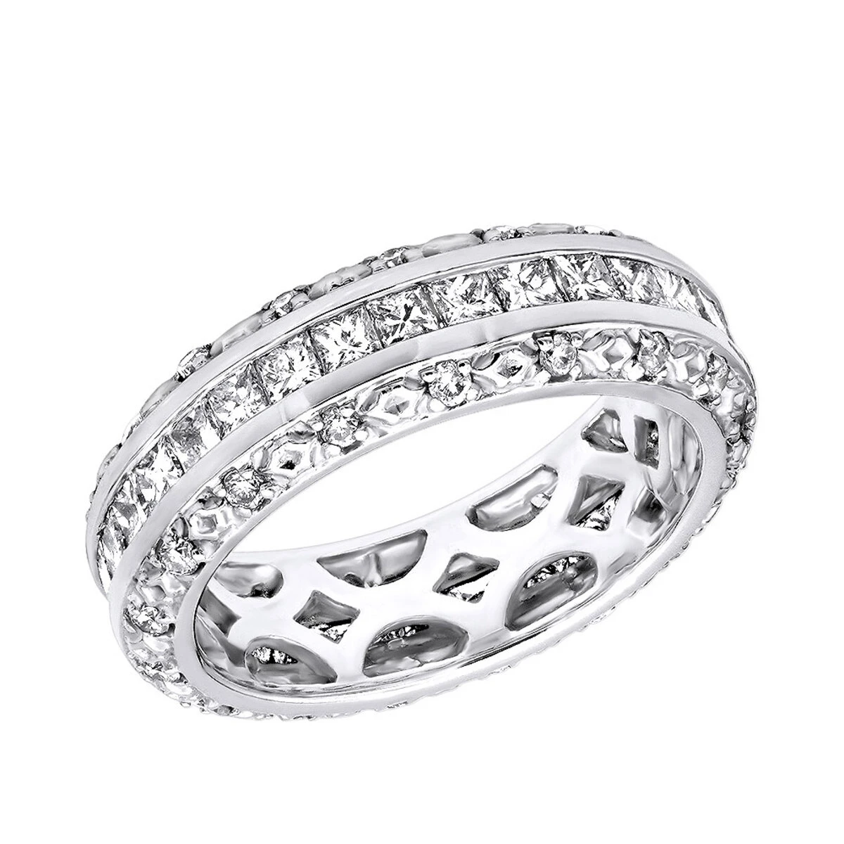 14K White Gold Round Princess Diamond Eternity Band 1.95ct 3 14K White Gold Round Princess Diamond Eternity Band 1.95ct