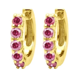 14K Yellow Gold Ruby Hoop Earrings 1/2 Inch 1 Carat Small Huggies