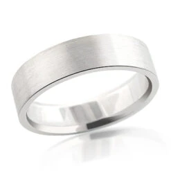 14K White Gold Satin Wedding Band For Men
