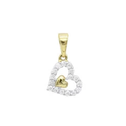 14K Yellow Gold Small Diamond Heart Pendant For Women By Luxurman