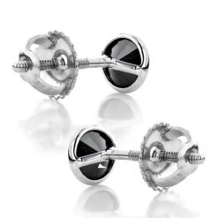 14K White Gold Solitaire 0.25ct Black Round Diamond Stud Earrings 3mm With Screw Backs 11 14K White Gold Solitaire 0.25ct Black Round Diamond Stud Earrings 3mm With Screw Backs -Its Hot Jewelry Shop 14k gold solitaire black round diamond bezel stud earrings 025ct 1 backwh