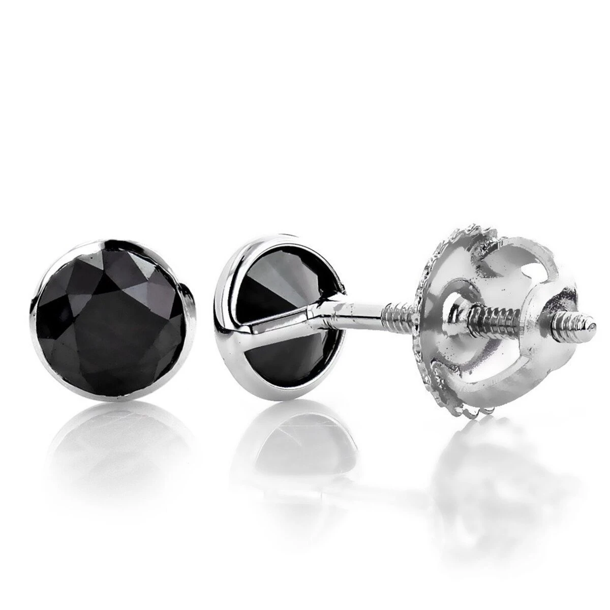 14K White Gold Solitaire 0.25ct Black Round Diamond Stud Earrings 3mm With Screw Backs 3 14K White Gold Solitaire 0.25ct Black Round Diamond Stud Earrings 3mm With Screw Backs