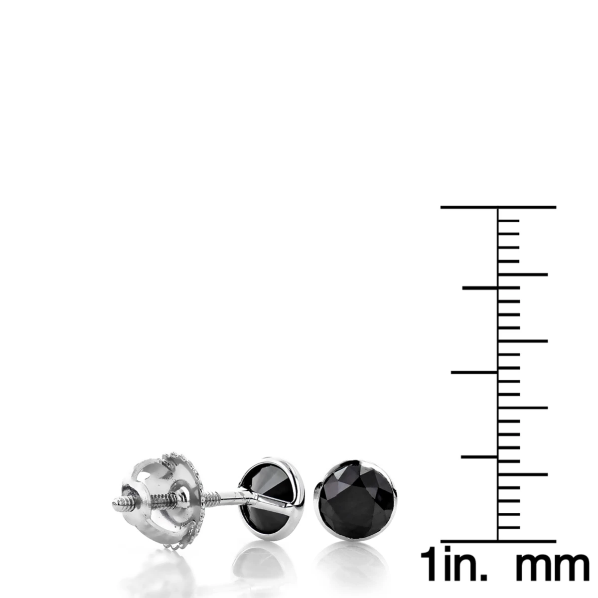 14K White Gold Solitaire Black Round Diamond Bezel Stud Earrings 1.5ct 8 14K White Gold Solitaire Black Round Diamond Bezel Stud Earrings 1.5ct - Image 6