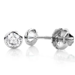 14K White Gold Solitaire Round Diamond Bezel Stud Earrings 0.75ct