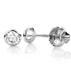 14K White Gold Solitaire Round Bezel Set Diamond Stud Earrings 1.5ct 6mm