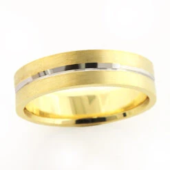 Stripe Wedding Band For Men 6mm 14K Yellow Gold
