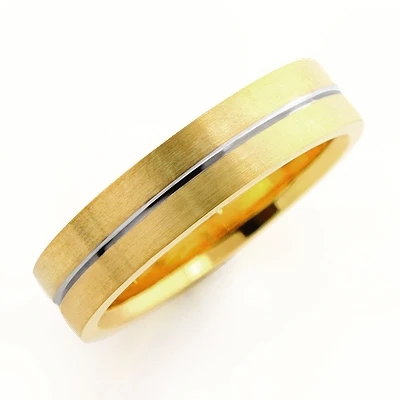 Stripe Wedding Band For Men 6mm 14K Yellow Gold 4 Stripe Wedding Band For Men 6mm 14K Yellow Gold - Image 2