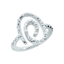 14K White Gold Swirl Diamond Ladies Ring 0.45ct