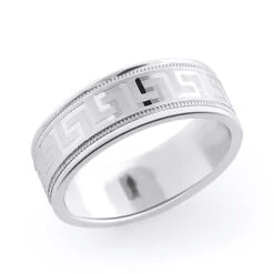 14K White Gold Textured Wedding Band For Men