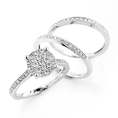 14K White Gold Trio Diamond Engagement Ring Set 0.97ct 4 14K White Gold Trio Diamond Engagement Ring Set 0.97ct - Image 2
