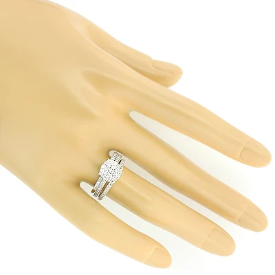 14K White Gold Trio Diamond Engagement Ring Set 0.97ct 5 14K White Gold Trio Diamond Engagement Ring Set 0.97ct - Image 3