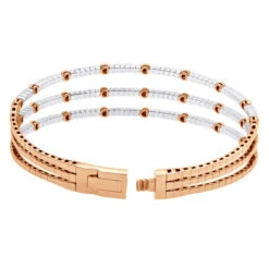 1.5 Carat Flexible Diamond Bangle Bracelet For Women Solid 14K Rose Gold 3 Row -Its Hot Jewelry Shop 14k gold unique 3 row flexible diamond bangle bracelet for ladies 15 carat 018338 back rose