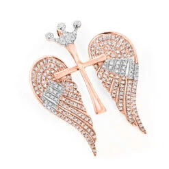 14K White/Yellow Gold Unique Angel Wings Diamond Cross Pendant With Crown 0.4ct -Its Hot Jewelry Shop 14k gold unique angel wings diamond cross pendant with crown 05ct wr 1