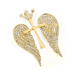 14K White/Yellow Gold Unique Angel Wings Diamond Cross Pendant With Crown 0.4ct -Its Hot Jewelry Shop 14k gold unique angel wings diamond cross pendant with crown 05ct ye 1