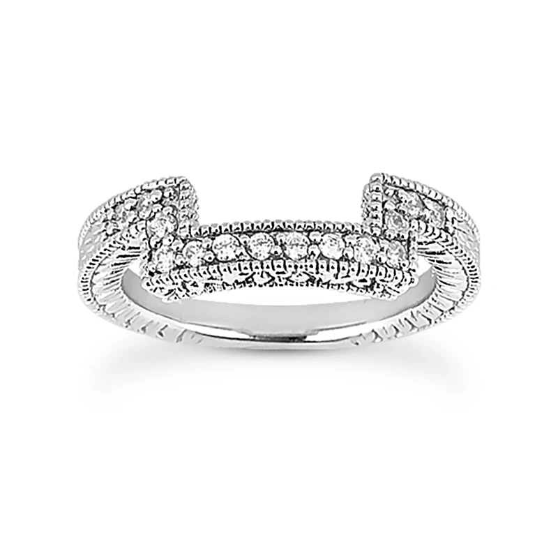 Thin 14K White Gold Unique Diamond Engagement Band 0.21ct 2.6mm 3 Thin 14K White Gold Unique Diamond Engagement Band 0.21ct 2.6mm