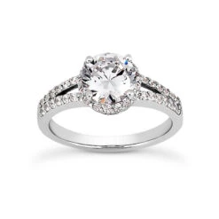 14K White Gold Unique Diamond Engagement Ring 0.88ct 4.5mm
