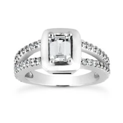 14K White Gold Unique Diamond Engagement Ring 1.02ct 6.37mm