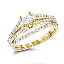 14K Yellow Gold Unique Diamond Engagement Ring Set 0.61ct