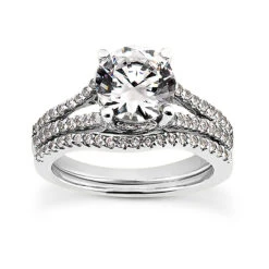 14K White Gold Unique Diamond Engagement Ring Set 0.84ct