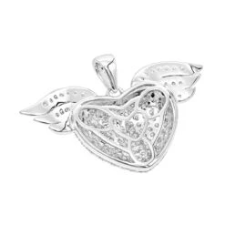14K White Gold Unique Diamond Heart With Angels Wings Ladies Pendant 1ct -Its Hot Jewelry Shop 14k gold unique diamond heart with angels wings ladies pendant 1ct backwh