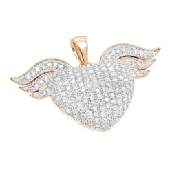 14K White Gold Unique Diamond Heart With Angels Wings Ladies Pendant 1ct -Its Hot Jewelry Shop 14k gold unique diamond heart with angels wings ladies pendant 1ct ro