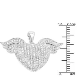 14K White Gold Unique Diamond Heart With Angels Wings Ladies Pendant 1ct -Its Hot Jewelry Shop 14k gold unique diamond heart with angels wings ladies pendant 1ct rulerwh