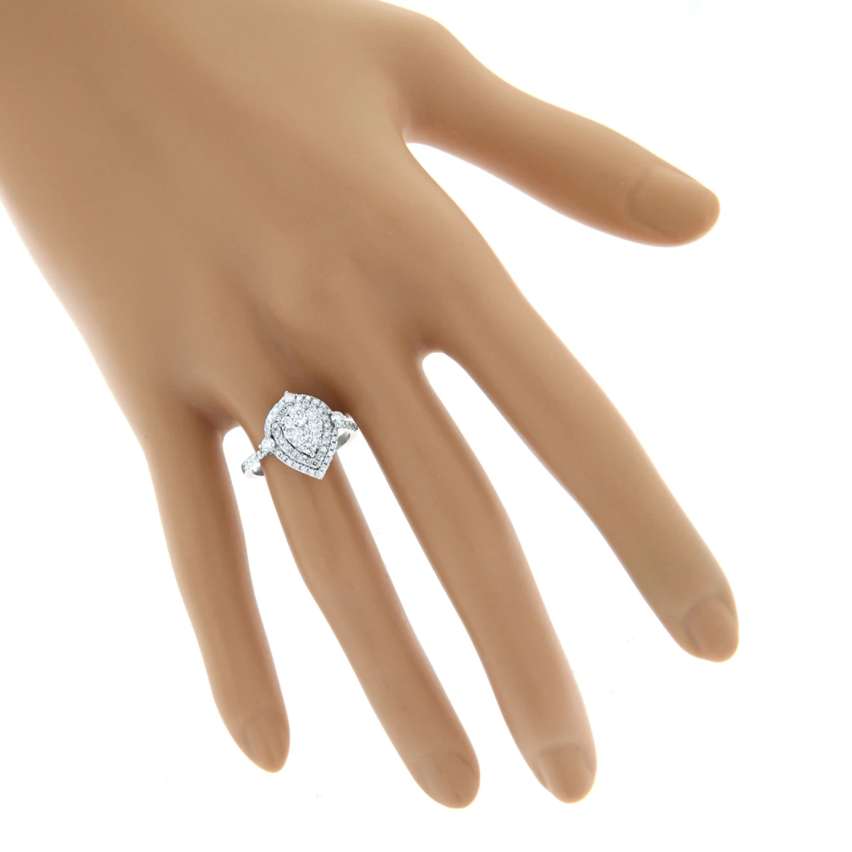 14K White Gold Unique Drop Design Pear Shape Diamond Cluster Ring For Women 1.3ct 5 14K White Gold Unique Drop Design Pear Shape Diamond Cluster Ring For Women 1.3ct - Image 3