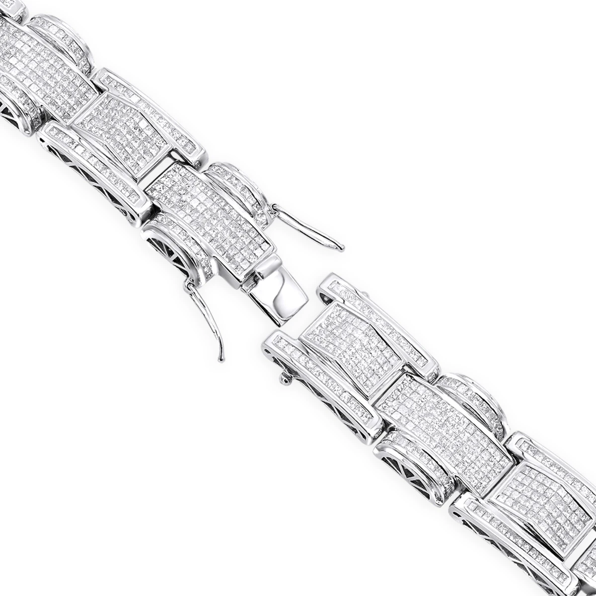 14K White Gold Unique Princess Cut Diamond Bracelet For Men 30ct Luxurman 4 14K White Gold Unique Princess Cut Diamond Bracelet For Men 30ct Luxurman - Image 2