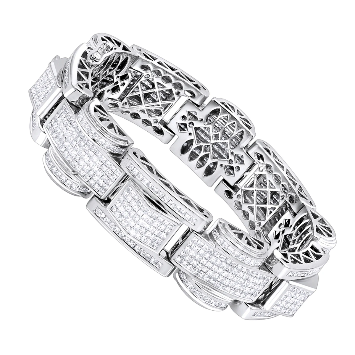 14K White Gold Unique Princess Cut Diamond Bracelet For Men 30ct Luxurman 3 14K White Gold Unique Princess Cut Diamond Bracelet For Men 30ct Luxurman