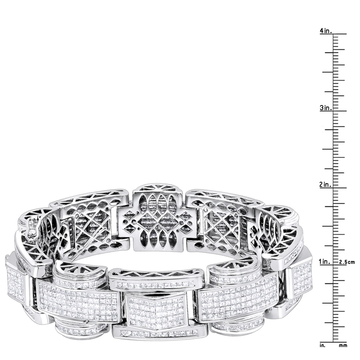 14K White Gold Unique Princess Cut Diamond Bracelet For Men 30ct Luxurman 6 14K White Gold Unique Princess Cut Diamond Bracelet For Men 30ct Luxurman - Image 4
